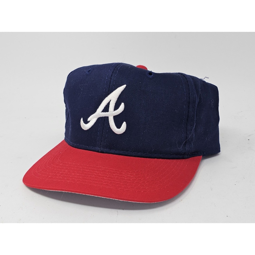 VINTAGE Atlanta Braves Hat Cap Snap Back Mens One Size Blue Red Signatures 90s